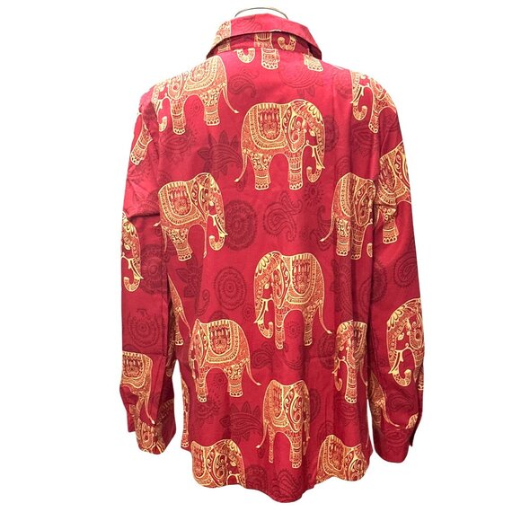CCC Vintage Red Elephant Print Long Sleeve Button Up Shirt Stylish Travel India - Picture 3 of 8